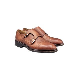 Paraboot Men Size 7.5 US Vigny Actem Brown Pebbled Leather Monk Strap Shoes READ